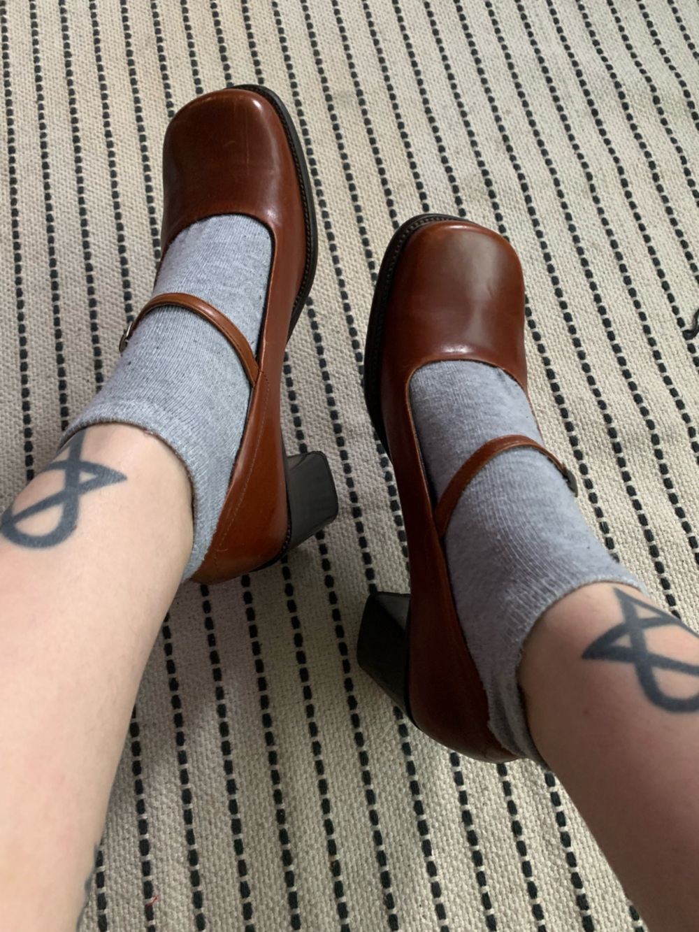 Pegabo Cognac Leather Mary Jane squared Heels